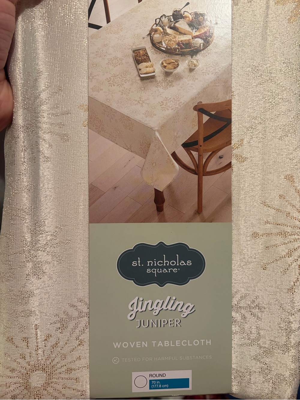 St. Nicholas Square "Jingling Juniper" Woven round Tablecloth - Cream golf